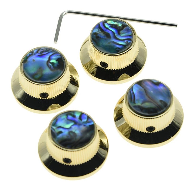 KAISH 4x Abalone Top Gold LP Top Hat Knobs with Set Screw Metal Bell Knobs for Guitar Bass with 6mm Shaft Pots - Image 1